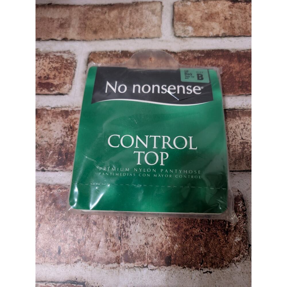 Vintage No Nonsense Control Top Pantyhose Off Black Size B Sheer Toe Nylons VTG